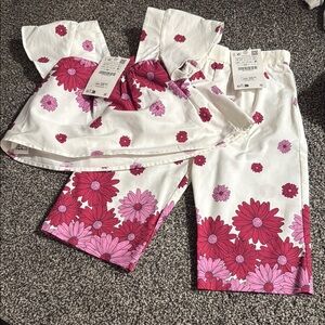 Zara Floral Toddler 2pc set - Pink and White